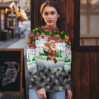 Iraq Christmas Ugly Christmas Sweater with Santa Carrying Gift Bag Flag Garland and Snowflake Plaid Pattern - Wonder Print Shop