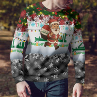 Iraq Christmas Ugly Christmas Sweater with Santa Carrying Gift Bag Flag Garland and Snowflake Plaid Pattern - Wonder Print Shop