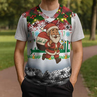 Iraq Christmas Knitted V-Neck Vest with Santa Carrying Gift Bag Flag Garland and Snowflake Plaid Pattern - Wonder Print Shop