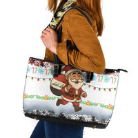 Iraq Christmas Leather Tote Bag with Santa Carrying Gift Bag Flag Garland and Snowflake Plaid Pattern - Wonder Print Shop