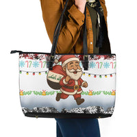 Iraq Christmas Leather Tote Bag with Santa Carrying Gift Bag Flag Garland and Snowflake Plaid Pattern - Wonder Print Shop