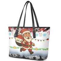 Iraq Christmas Leather Tote Bag with Santa Carrying Gift Bag Flag Garland and Snowflake Plaid Pattern - Wonder Print Shop