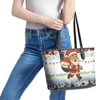Iraq Christmas Leather Tote Bag with Santa Carrying Gift Bag Flag Garland and Snowflake Plaid Pattern - Wonder Print Shop