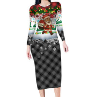 Iraq Christmas Long Sleeve Bodycon Dress with Santa Carrying Gift Bag Flag Garland and Snowflake Plaid Pattern - Wonder Print Shop