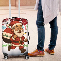 Iraq Christmas Luggage Cover with Santa Carrying Gift Bag Flag Garland and Snowflake Plaid Pattern - Wonder Print Shop