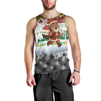 Iraq Christmas Men Tank Top with Santa Carrying Gift Bag Flag Garland and Snowflake Plaid Pattern - Wonder Print Shop
