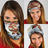 Iraq Christmas Neck Gaiter with Santa Carrying Gift Bag Flag Garland and Snowflake Plaid Pattern - Wonder Print Shop