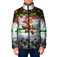 Iraq Christmas Padded Jacket with Santa Carrying Gift Bag Flag Garland and Snowflake Plaid Pattern - Wonder Print Shop