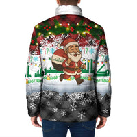 Iraq Christmas Padded Jacket with Santa Carrying Gift Bag Flag Garland and Snowflake Plaid Pattern - Wonder Print Shop