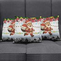 Iraq Christmas Pillow Cover with Santa Carrying Gift Bag Flag Garland and Snowflake Plaid Pattern - Wonder Print Shop