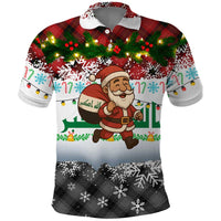 Iraq Christmas Polo Shirt with Santa Carrying Gift Bag Flag Garland and Snowflake Plaid Pattern - Wonder Print Shop