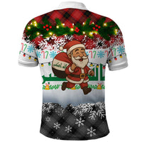 Iraq Christmas Polo Shirt with Santa Carrying Gift Bag Flag Garland and Snowflake Plaid Pattern - Wonder Print Shop