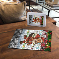 Iraq Christmas Puzzle with Santa Carrying Gift Bag Flag Garland and Snowflake Plaid Pattern - Wonder Print Shop