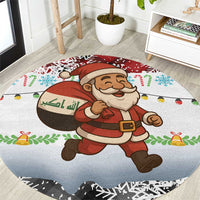 Iraq Christmas Round Carpet with Santa Carrying Gift Bag Flag Garland and Snowflake Plaid Pattern - Wonder Print Shop