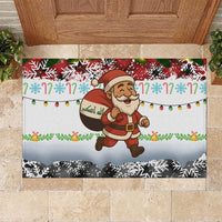 Iraq Christmas Rubber Doormat with Santa Carrying Gift Bag Flag Garland and Snowflake Plaid Pattern - Wonder Print Shop