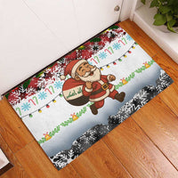 Iraq Christmas Rubber Doormat with Santa Carrying Gift Bag Flag Garland and Snowflake Plaid Pattern - Wonder Print Shop