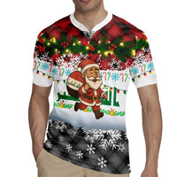 Iraq Christmas Rugby Jersey with Santa Carrying Gift Bag Flag Garland and Snowflake Plaid Pattern - Wonder Print Shop
