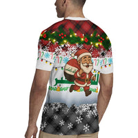 Iraq Christmas Rugby Jersey with Santa Carrying Gift Bag Flag Garland and Snowflake Plaid Pattern - Wonder Print Shop