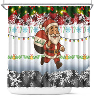 Iraq Christmas Shower Curtain with Santa Carrying Gift Bag Flag Garland and Snowflake Plaid Pattern - Wonder Print Shop