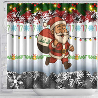 Iraq Christmas Shower Curtain with Santa Carrying Gift Bag Flag Garland and Snowflake Plaid Pattern - Wonder Print Shop