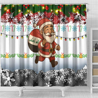 Iraq Christmas Shower Curtain with Santa Carrying Gift Bag Flag Garland and Snowflake Plaid Pattern - Wonder Print Shop