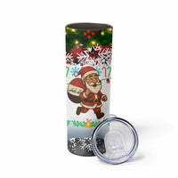Iraq Christmas Skinny Tumbler with Santa Carrying Gift Bag Flag Garland and Snowflake Plaid Pattern - Wonder Print Shop