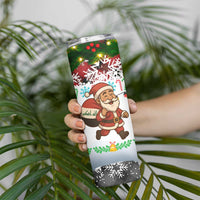 Iraq Christmas Skinny Tumbler with Santa Carrying Gift Bag Flag Garland and Snowflake Plaid Pattern - Wonder Print Shop