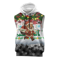 Iraq Christmas Sleeveless Hoodie with Santa Carrying Gift Bag Flag Garland and Snowflake Plaid Pattern - Wonder Print Shop