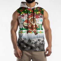 Iraq Christmas Sleeveless Hoodie with Santa Carrying Gift Bag Flag Garland and Snowflake Plaid Pattern - Wonder Print Shop