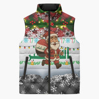 Iraq Christmas Sleeveless Puffer Jacket with Santa Carrying Gift Bag Flag Garland and Snowflake Plaid Pattern - Wonder Print Shop