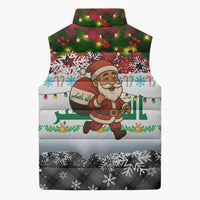 Iraq Christmas Sleeveless Puffer Jacket with Santa Carrying Gift Bag Flag Garland and Snowflake Plaid Pattern - Wonder Print Shop