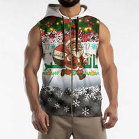 Iraq Christmas Sleeveless Zip Hoodie with Santa Carrying Gift Bag Flag Garland and Snowflake Plaid Pattern - Wonder Print Shop