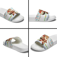 Iraq Christmas Slide Sandals with Santa Carrying Gift Bag Flag Garland and Snowflake Plaid Pattern - Wonder Print Shop
