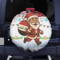 Iraq Christmas Spare Tire Cover with Santa Carrying Gift Bag Flag Garland and Snowflake Plaid Pattern - Wonder Print Shop