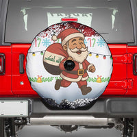 Iraq Christmas Spare Tire Cover with Santa Carrying Gift Bag Flag Garland and Snowflake Plaid Pattern - Wonder Print Shop