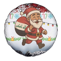 Iraq Christmas Spare Tire Cover with Santa Carrying Gift Bag Flag Garland and Snowflake Plaid Pattern - Wonder Print Shop