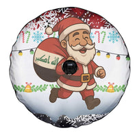 Iraq Christmas Spare Tire Cover with Santa Carrying Gift Bag Flag Garland and Snowflake Plaid Pattern - Wonder Print Shop