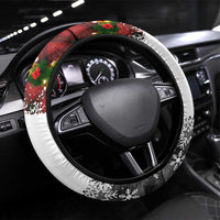 Iraq Christmas Steering Wheel Cover with Santa Carrying Gift Bag Flag Garland and Snowflake Plaid Pattern - Wonder Print Shop