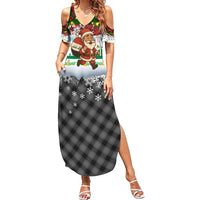 Iraq Christmas Summer Maxi Dress with Santa Carrying Gift Bag Flag Garland and Snowflake Plaid Pattern - Wonder Print Shop