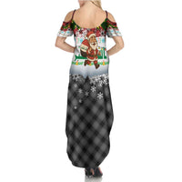 Iraq Christmas Summer Maxi Dress with Santa Carrying Gift Bag Flag Garland and Snowflake Plaid Pattern - Wonder Print Shop