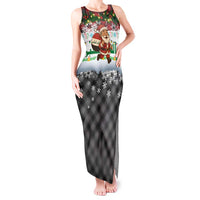 Iraq Christmas Tank Maxi Dress with Santa Carrying Gift Bag Flag Garland and Snowflake Plaid Pattern - Wonder Print Shop