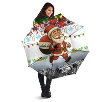 Iraq Christmas Umbrella with Santa Carrying Gift Bag Flag Garland and Snowflake Plaid Pattern - Wonder Print Shop