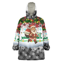 Iraq Christmas Wearable Blanket Hoodie with Santa Carrying Gift Bag Flag Garland and Snowflake Plaid Pattern - Wonder Print Shop