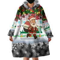 Iraq Christmas Wearable Blanket Hoodie with Santa Carrying Gift Bag Flag Garland and Snowflake Plaid Pattern - Wonder Print Shop