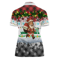Iraq Christmas Women Polo Shirt with Santa Carrying Gift Bag Flag Garland and Snowflake Plaid Pattern - Wonder Print Shop