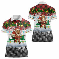 Iraq Christmas Women Polo Shirt with Santa Carrying Gift Bag Flag Garland and Snowflake Plaid Pattern - Wonder Print Shop