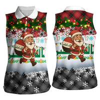 Iraq Christmas Women Sleeveless Polo Shirt with Santa Carrying Gift Bag Flag Garland and Snowflake Plaid Pattern - Wonder Print Shop
