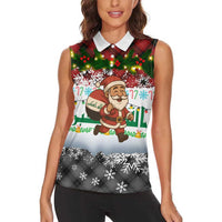 Iraq Christmas Women Sleeveless Polo Shirt with Santa Carrying Gift Bag Flag Garland and Snowflake Plaid Pattern - Wonder Print Shop