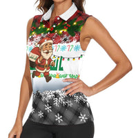 Iraq Christmas Women Sleeveless Polo Shirt with Santa Carrying Gift Bag Flag Garland and Snowflake Plaid Pattern - Wonder Print Shop