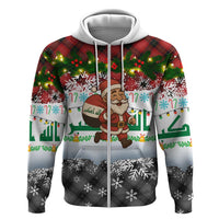 Iraq Christmas Zip Hoodie with Santa Carrying Gift Bag Flag Garland and Snowflake Plaid Pattern - Wonder Print Shop